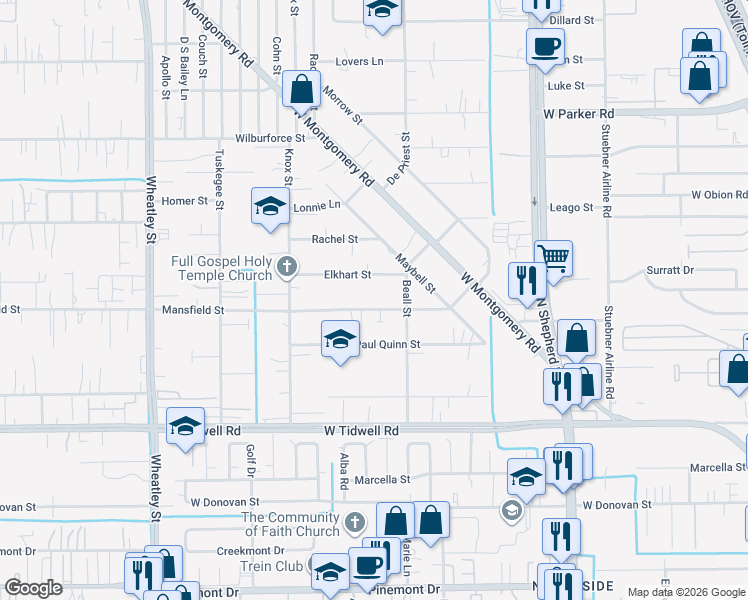 map of restaurants, bars, coffee shops, grocery stores, and more near 834 Mansfield Street in Houston