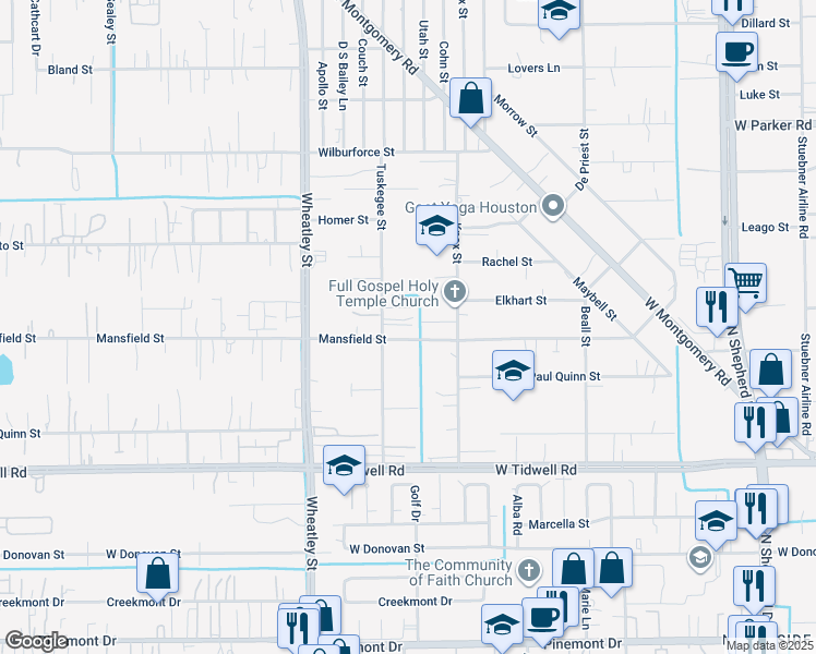 map of restaurants, bars, coffee shops, grocery stores, and more near 964 Mansfield Street in Houston