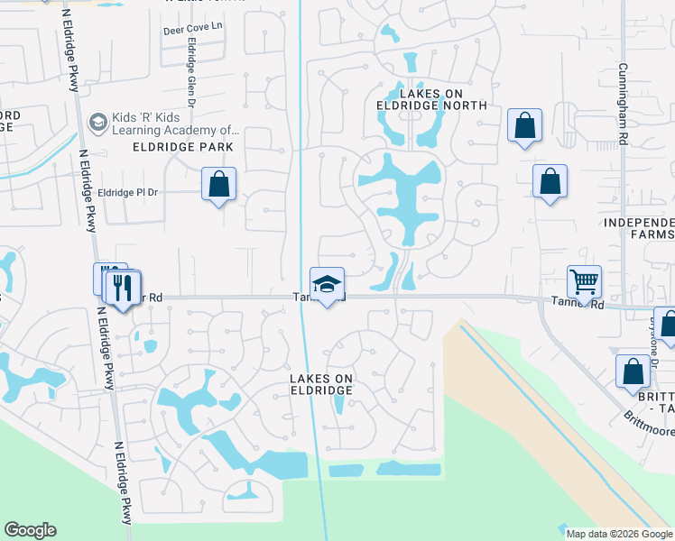 map of restaurants, bars, coffee shops, grocery stores, and more near 5714 Santa Fe Springs Drive in Houston