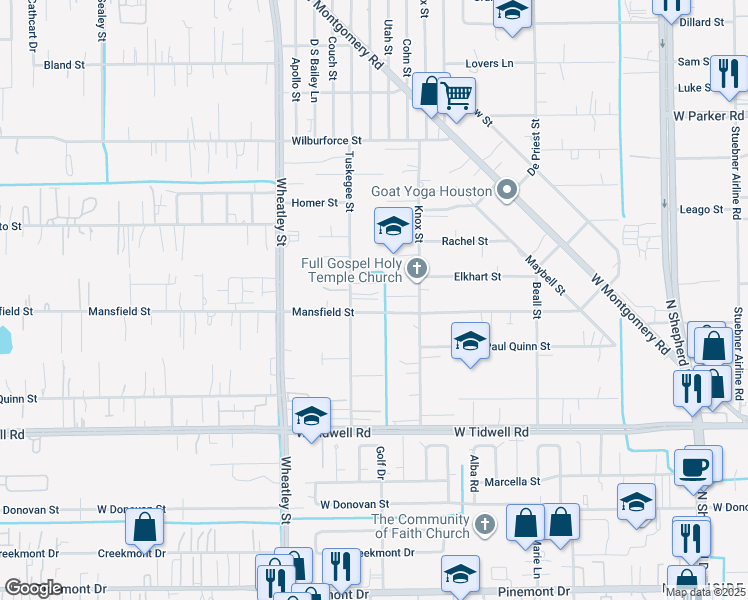 map of restaurants, bars, coffee shops, grocery stores, and more near 964 Mansfield Street in Houston