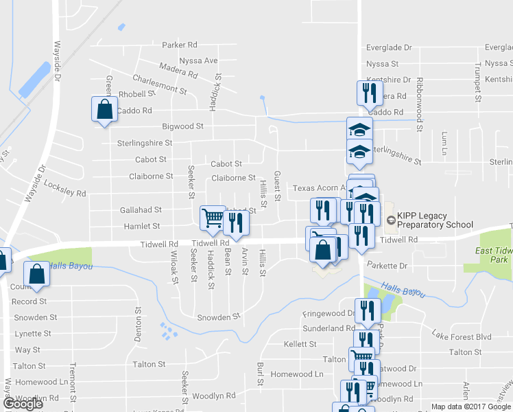 map of restaurants, bars, coffee shops, grocery stores, and more near 8471 Gallahad Street in Houston
