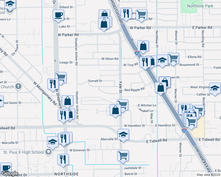 map of restaurants, bars, coffee shops, grocery stores, and more near 326 Ishmeal Street in Houston