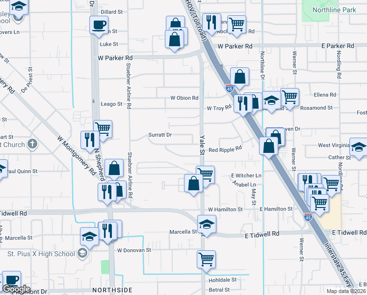 map of restaurants, bars, coffee shops, grocery stores, and more near 326 Ishmeal Street in Houston