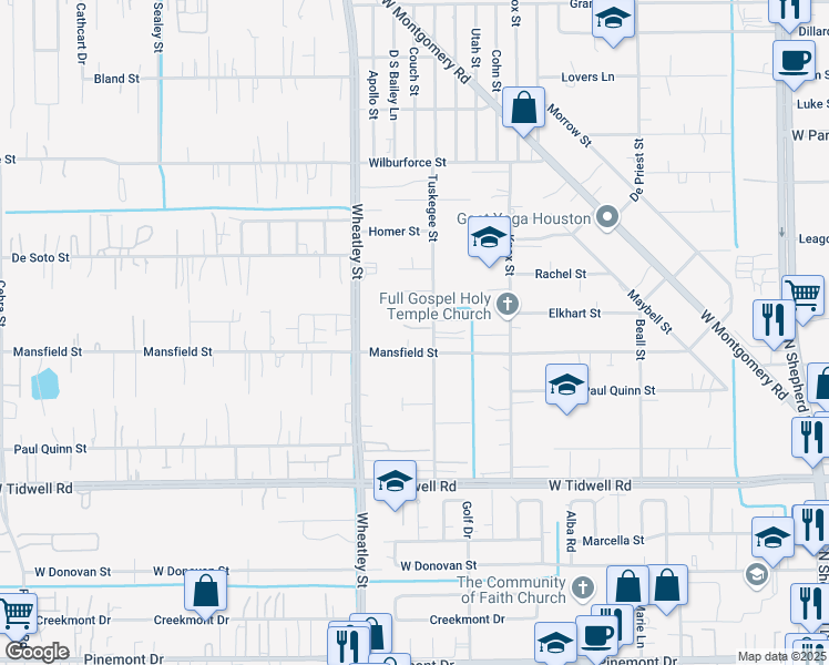 map of restaurants, bars, coffee shops, grocery stores, and more near 1010 Mansfield Street in Houston