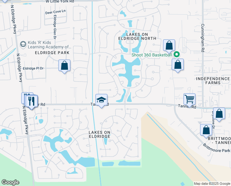 map of restaurants, bars, coffee shops, grocery stores, and more near 5740 Santa Fe Springs Drive in Houston