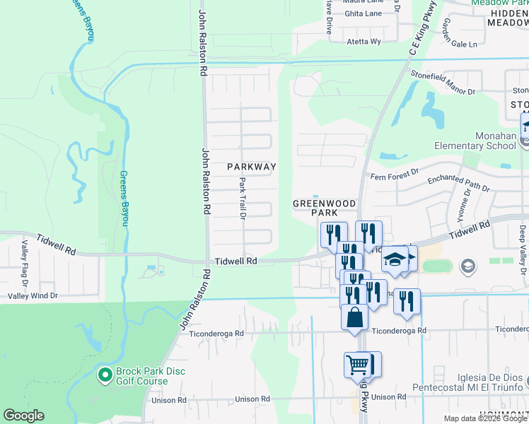 map of restaurants, bars, coffee shops, grocery stores, and more near 12031 Blue Island Drive in Houston