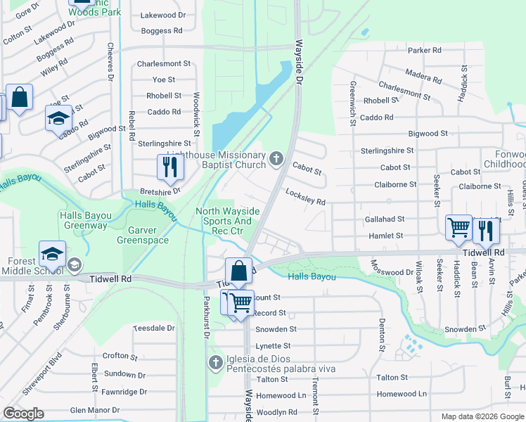 map of restaurants, bars, coffee shops, grocery stores, and more near 7890 Hamlet Street in Houston
