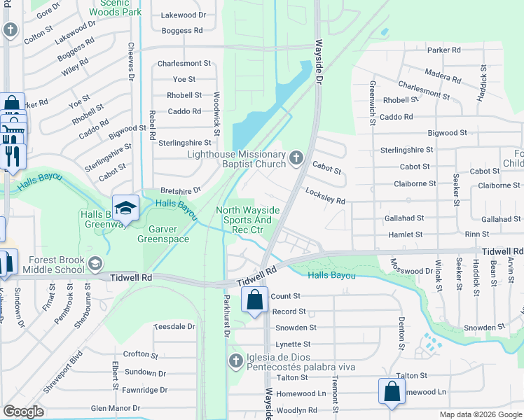 map of restaurants, bars, coffee shops, grocery stores, and more near 7880 Hamlet Street in Houston