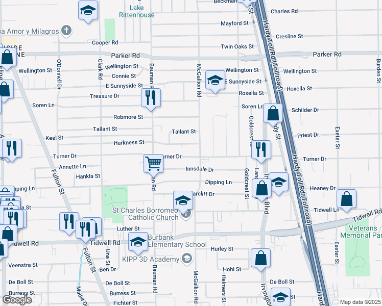 map of restaurants, bars, coffee shops, grocery stores, and more near 520 Turner Drive in Houston