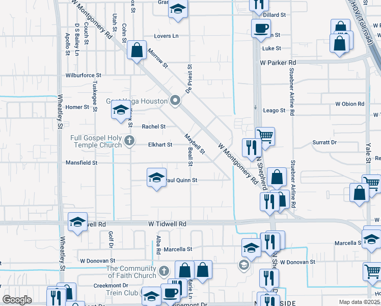 map of restaurants, bars, coffee shops, grocery stores, and more near 5903 Beall Street in Houston