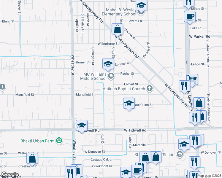 map of restaurants, bars, coffee shops, grocery stores, and more near 926 Mansfield Street in Houston