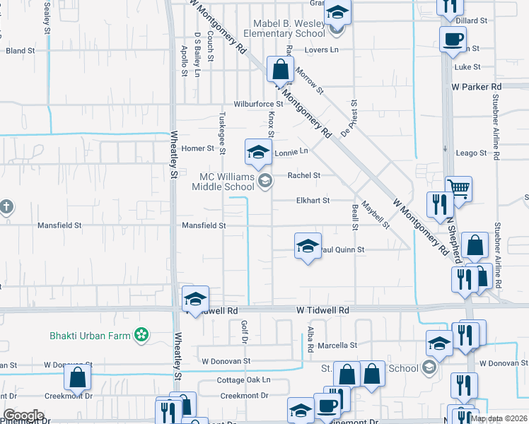 map of restaurants, bars, coffee shops, grocery stores, and more near 926 Mansfield Street in Houston