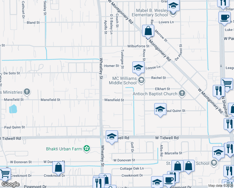 map of restaurants, bars, coffee shops, grocery stores, and more near 1010 Mansfield Street in Houston