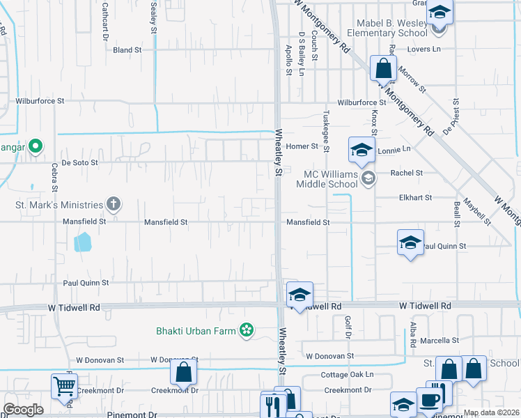 map of restaurants, bars, coffee shops, grocery stores, and more near 1110 Mansfield Street in Houston