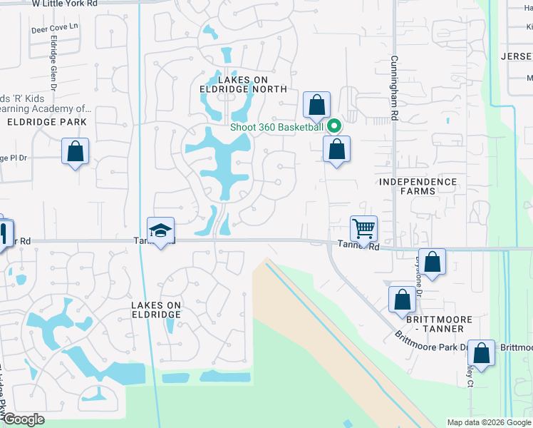 map of restaurants, bars, coffee shops, grocery stores, and more near 12123 Cielio Bay Lane in Houston