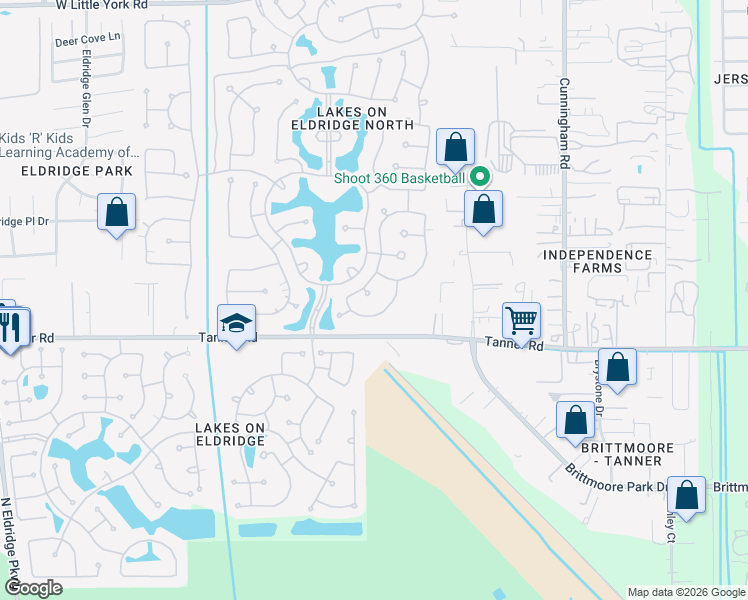 map of restaurants, bars, coffee shops, grocery stores, and more near 12123 Cielio Bay Lane in Houston