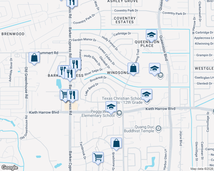 map of restaurants, bars, coffee shops, grocery stores, and more near 5338 Hazel Grove Drive in Houston