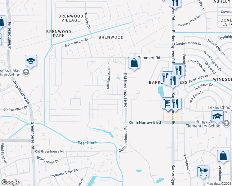 map of restaurants, bars, coffee shops, grocery stores, and more near 18522 Rock Flats Ravine Drive in Katy
