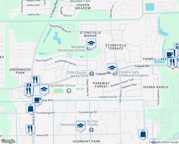 map of restaurants, bars, coffee shops, grocery stores, and more near 12806 Drifting Winds Drive in Houston