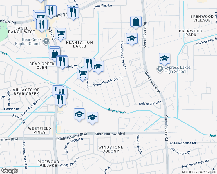 map of restaurants, bars, coffee shops, grocery stores, and more near 5554 Casa Martin Drive in Katy