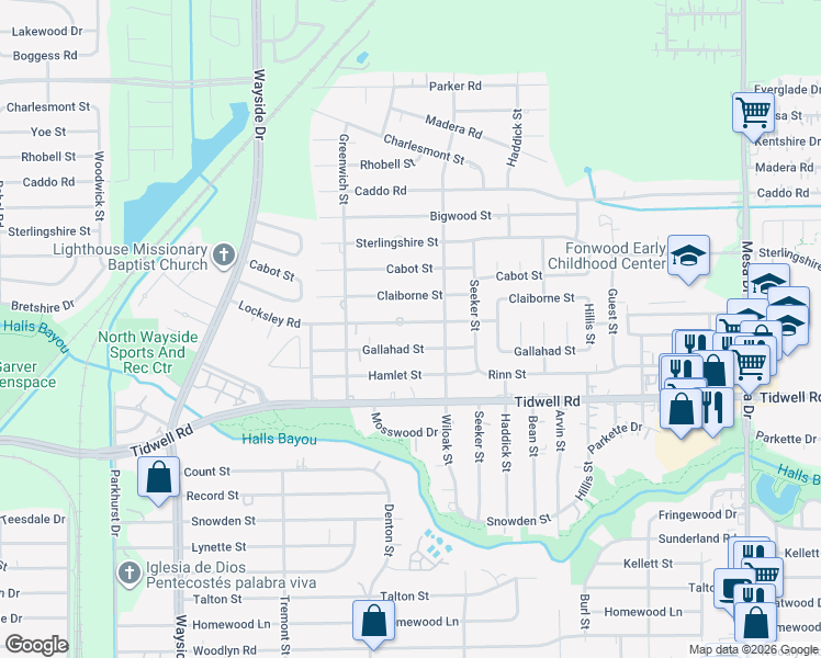 map of restaurants, bars, coffee shops, grocery stores, and more near 8213 Locksley Road in Houston