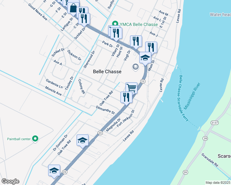 map of restaurants, bars, coffee shops, grocery stores, and more near 202 Avenue A in Belle Chasse