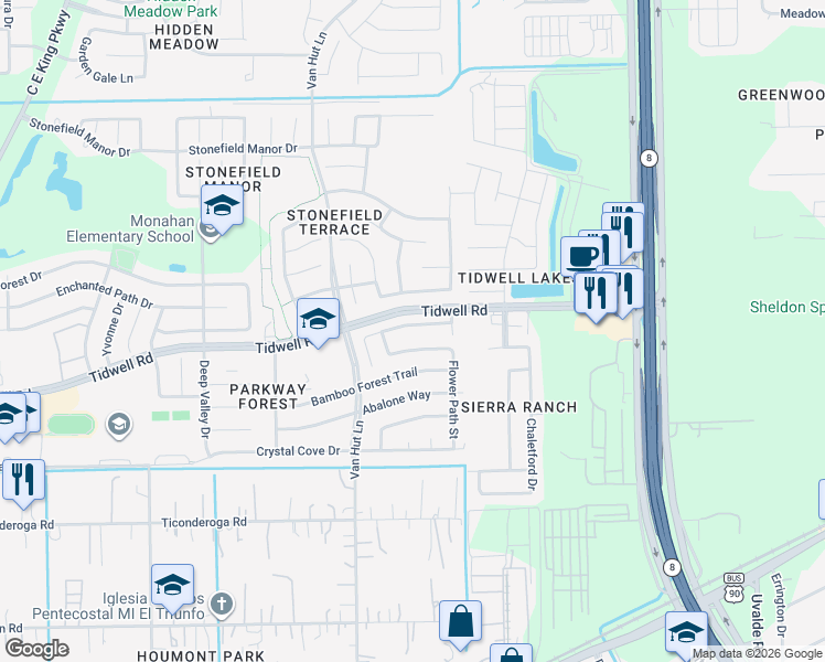map of restaurants, bars, coffee shops, grocery stores, and more near 13106 Peppergate Lane in Houston
