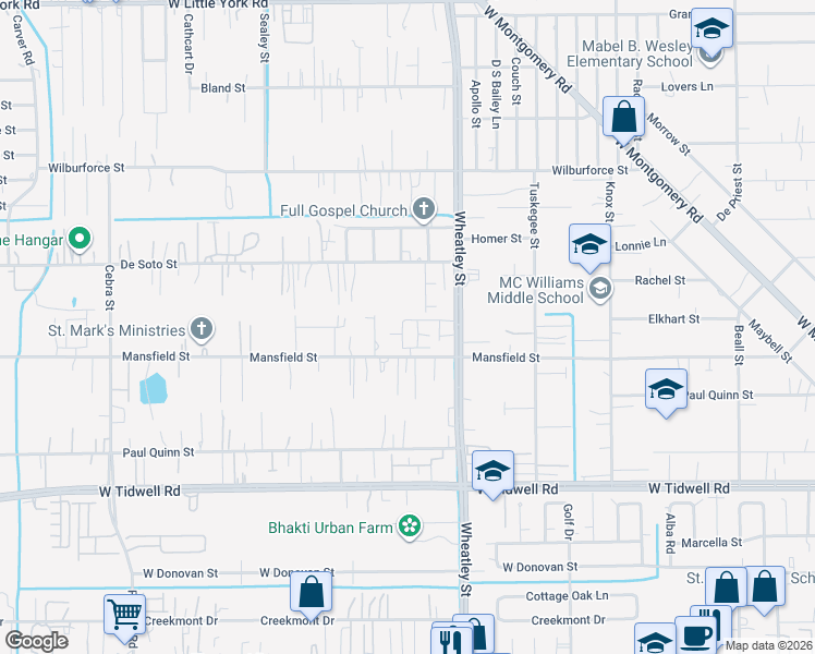 map of restaurants, bars, coffee shops, grocery stores, and more near 1220 Highland Row Lane in Houston