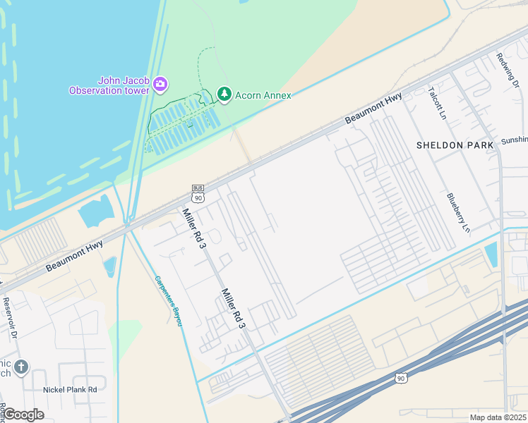 map of restaurants, bars, coffee shops, grocery stores, and more near 15410 Beaumont Highway in Houston