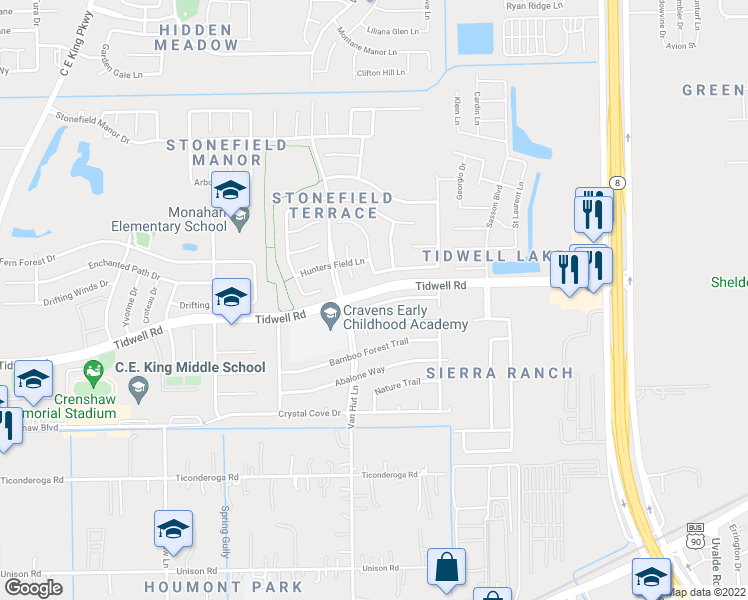 map of restaurants, bars, coffee shops, grocery stores, and more near 13047 Peppergate Lane in Houston