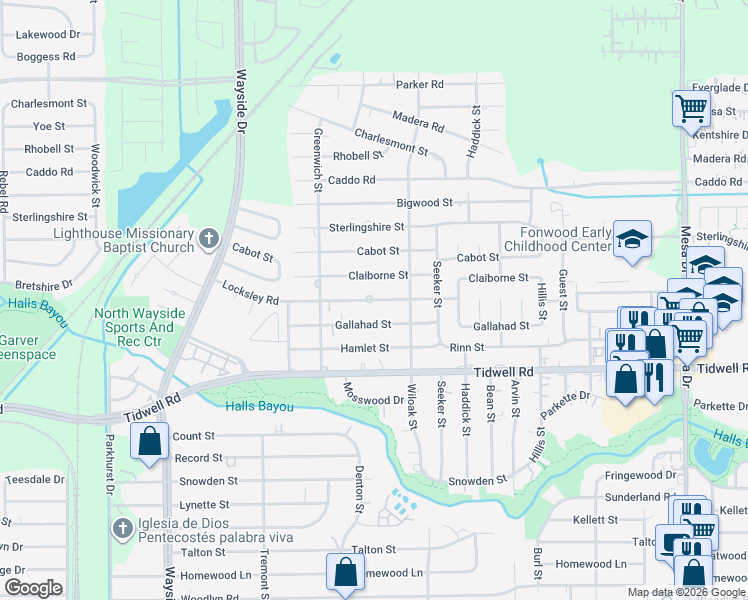 map of restaurants, bars, coffee shops, grocery stores, and more near 8213 Locksley Road in Houston
