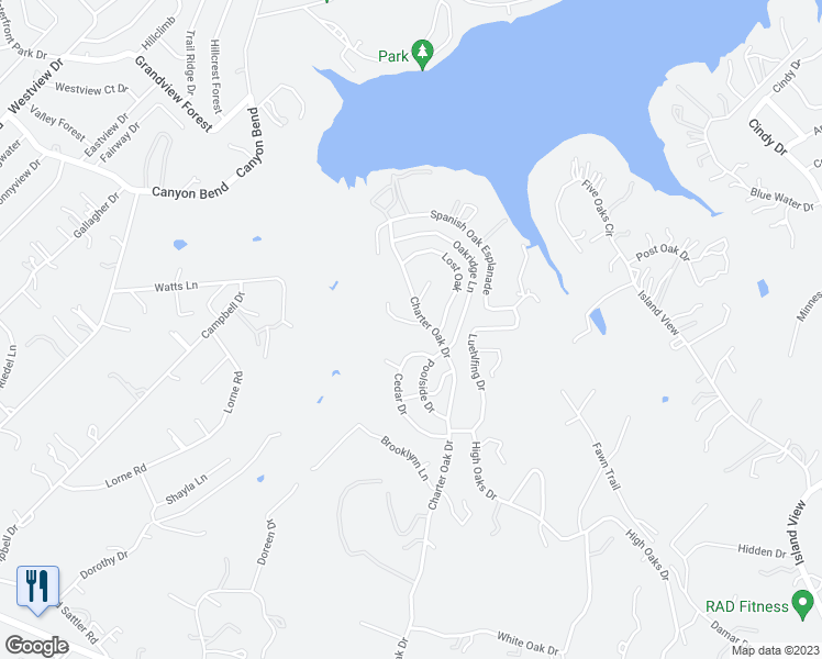 map of restaurants, bars, coffee shops, grocery stores, and more near 137 Heimer Lane in Canyon Lake