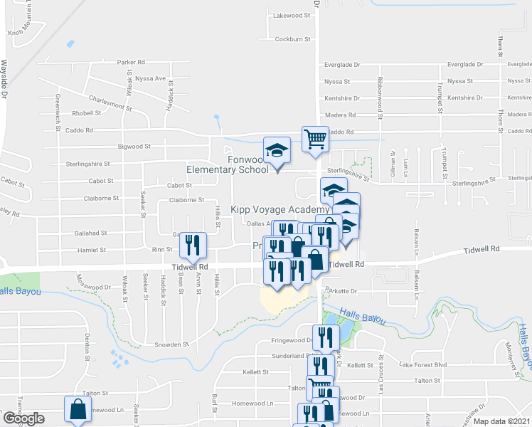 map of restaurants, bars, coffee shops, grocery stores, and more near 8634 Texas Acorn Avenue in Houston