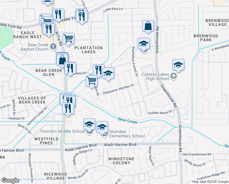 map of restaurants, bars, coffee shops, grocery stores, and more near 5563 Casa Calvet Drive in Katy