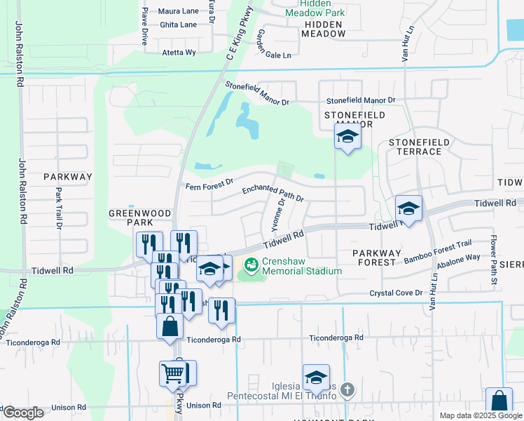 map of restaurants, bars, coffee shops, grocery stores, and more near 12614 Drifting Winds Drive in Houston