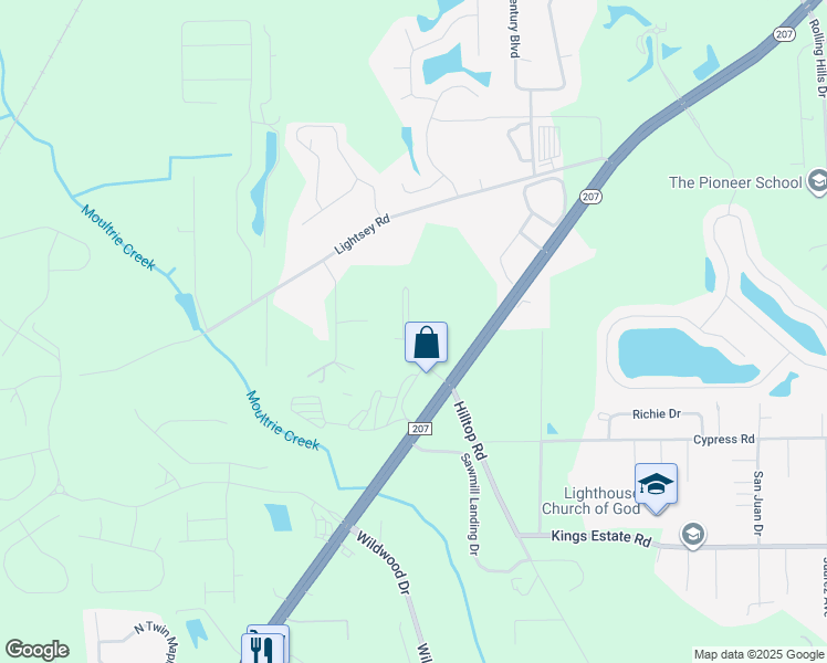map of restaurants, bars, coffee shops, grocery stores, and more near 170 Hometown Lane in St. Augustine