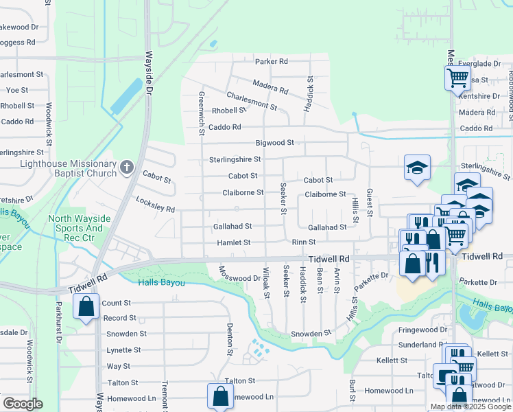 map of restaurants, bars, coffee shops, grocery stores, and more near 8233 Locksley Road in Houston