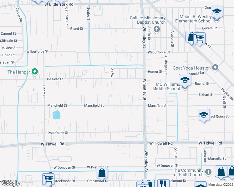 map of restaurants, bars, coffee shops, grocery stores, and more near 6011 Maxroy Street in Houston