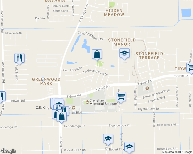 map of restaurants, bars, coffee shops, grocery stores, and more near 8747 Yvonne Drive in Houston