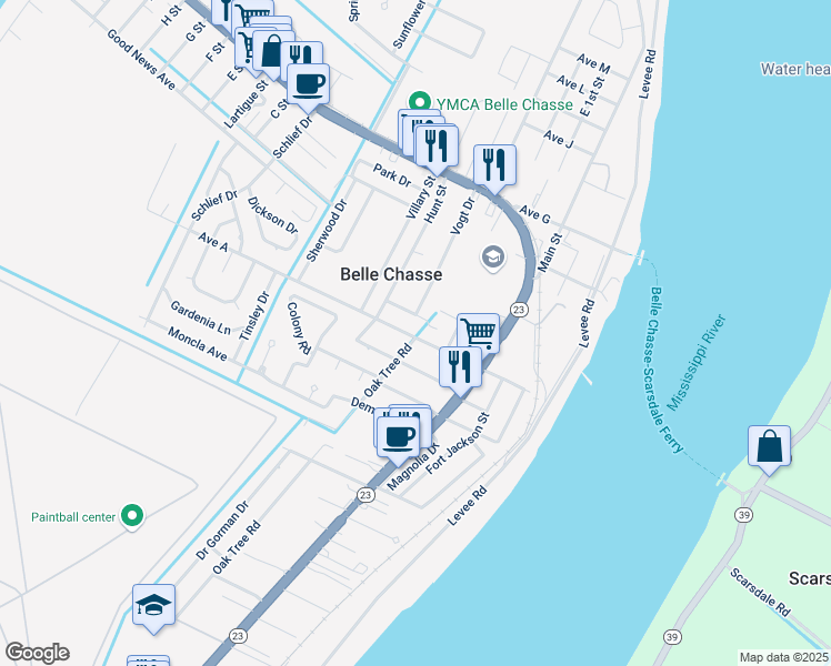 map of restaurants, bars, coffee shops, grocery stores, and more near 202 Ave A in Belle Chasse