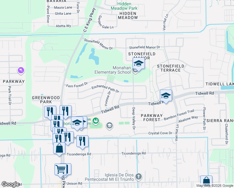 map of restaurants, bars, coffee shops, grocery stores, and more near 8810 Croteau Drive in Houston