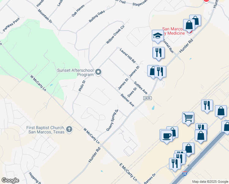 map of restaurants, bars, coffee shops, grocery stores, and more near 303 Reimer Avenue in San Marcos