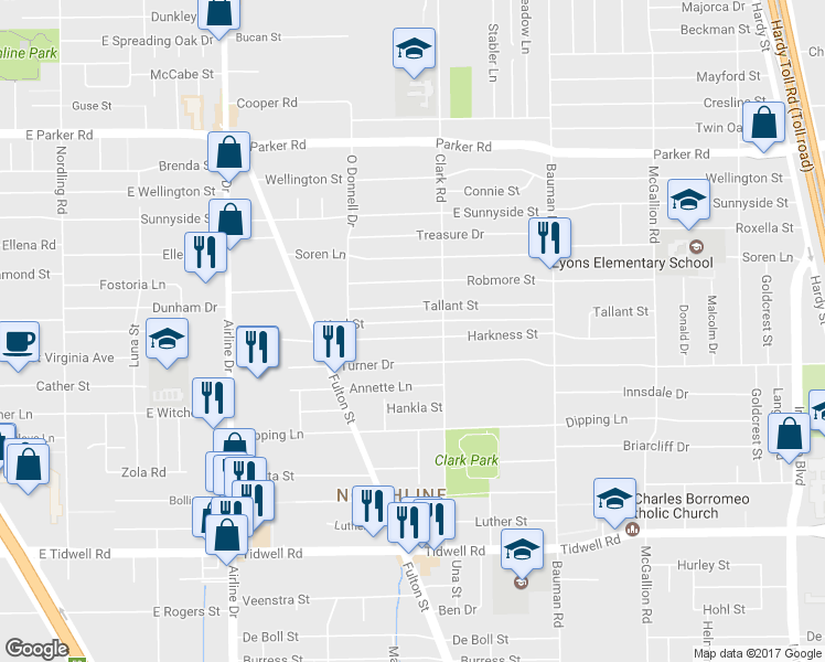 map of restaurants, bars, coffee shops, grocery stores, and more near 163 Harkness Street in Houston