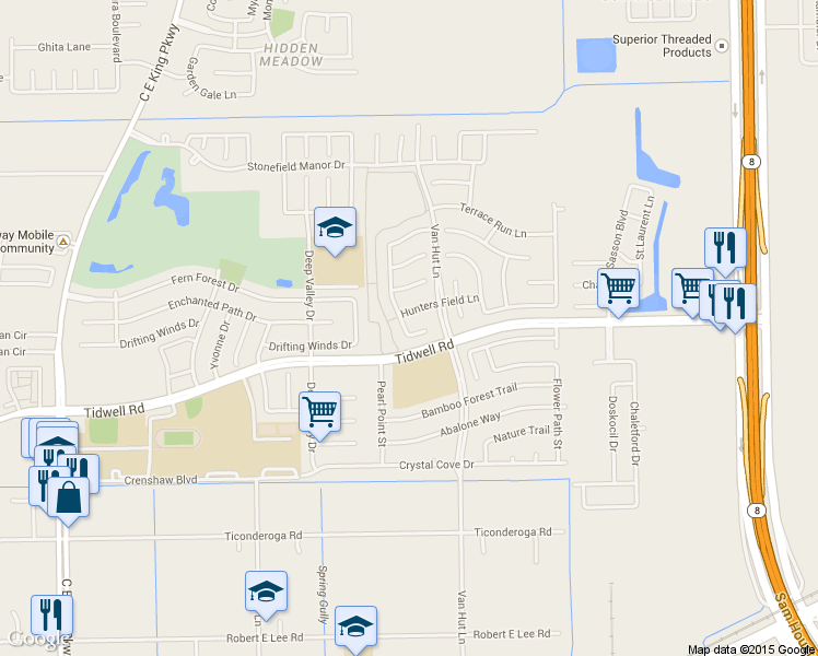 map of restaurants, bars, coffee shops, grocery stores, and more near 12907 Pinehall Ln in Houston