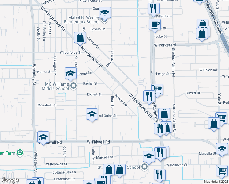 map of restaurants, bars, coffee shops, grocery stores, and more near 6000 Beall Street in Houston