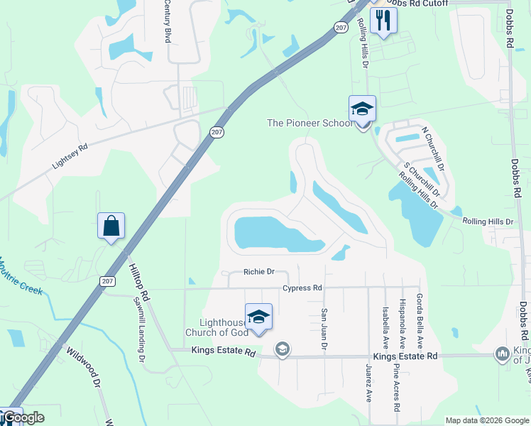 map of restaurants, bars, coffee shops, grocery stores, and more near 728 Deer Crossing Road in St. Augustine