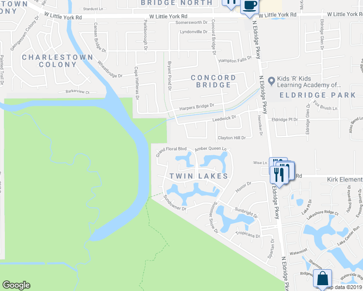 map of restaurants, bars, coffee shops, grocery stores, and more near 5646 Grand Floral Boulevard in Houston