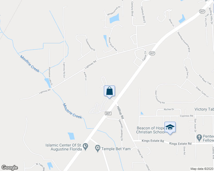 map of restaurants, bars, coffee shops, grocery stores, and more near 127 Adair Road in St. Augustine