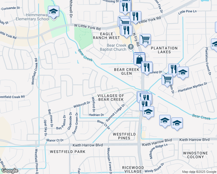 map of restaurants, bars, coffee shops, grocery stores, and more near 5606 Beaver Pass Lane in Katy