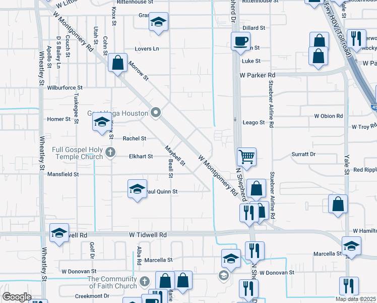 map of restaurants, bars, coffee shops, grocery stores, and more near 6109 West Montgomery Road in Houston